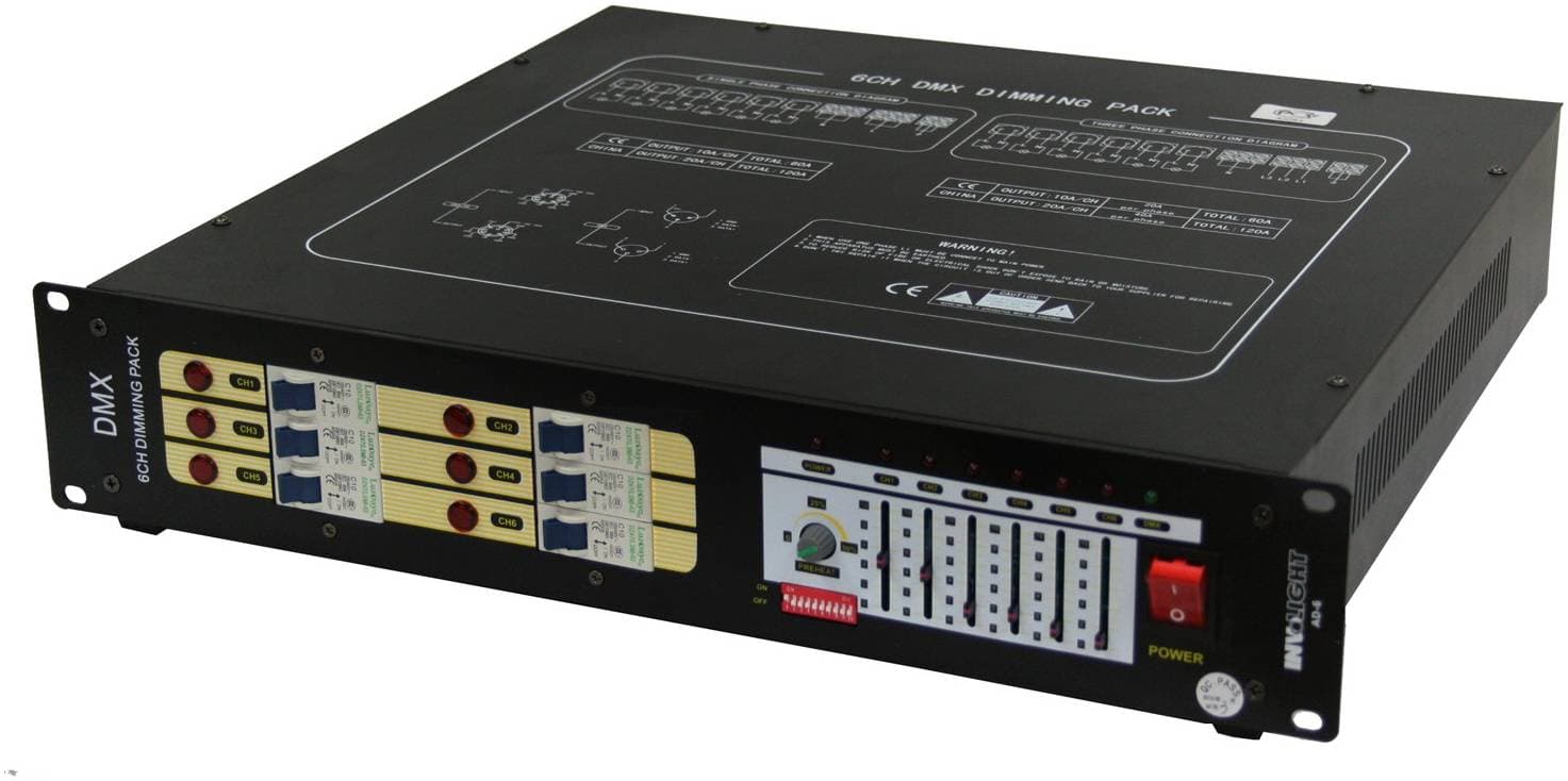 INVOLIGHT AD6 - цифровой диммер, 6 каналов по 2,2 кВт, дроссели, DMX-512, аналоговое 0-10 B